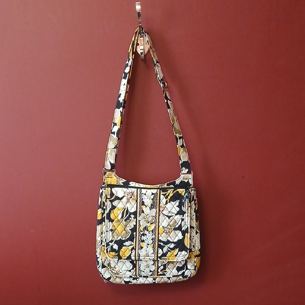Vera Bradley Yellow and Black Floral Shoulder Bag